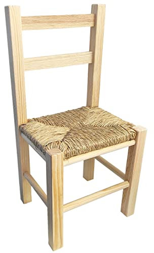 Acan Tradineur - Silla Infantil de Madera con Asiento de Rafia, Silla para niños con reposapiés y Respaldo de Listones, hogar, Colegio (Color Natural, 57 x 28 x 23 cm)