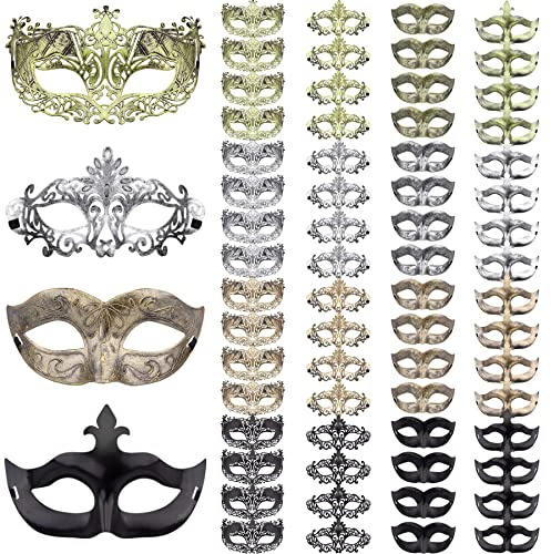 FEQO 64 Pieces Masquerade Masks Vintage Antique Venetian Masks Eye Mask for Masquerade Party Festival Canival Mardi Gras