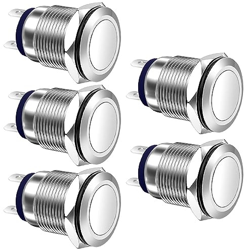 Gebildet 5pcs 12mm 3A 12V/24V/110V/250VAC Interruptor de Botón a Prueba de Agua Enclavamiento Interruptor de Botón de Acero Inoxidable Encendido-Apagado (Cabeza Plana)