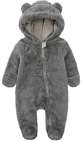 De feuilles småbarn baby sparkdräkt med huva vinter fleece overall outfit allt-i-ett kappa onesie