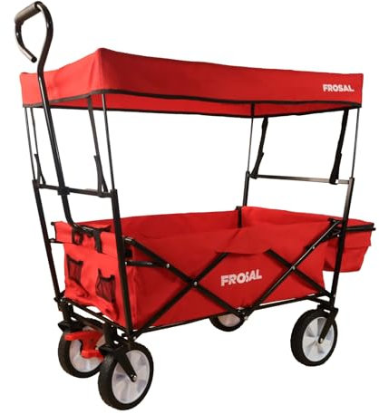 FROSAL Bollerwagen Max faltbar mit Sonnendach & Bremse Handwagen klappbar rot Transportwagen