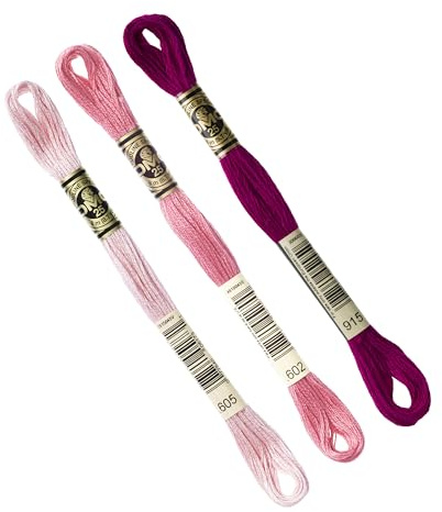 DMC - Set 3 gomitoli | Filo da ricamo Mouliné 117MC ROSA | 100% cotone