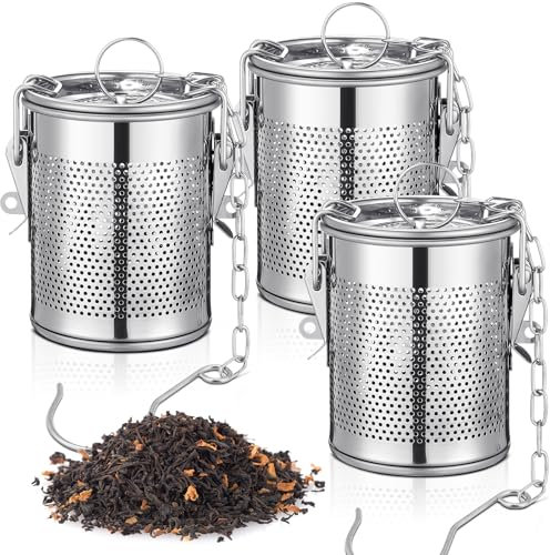 Teenyyou 3 Pcs Extra Large Tea Infuser for Loose Leaf, 304 Stainless Steel Tea Strainers for Cooking Soup Spice, Extra Fine Mesh Strainer with Chain Hook and Lid, 3.15 x 3.54 Inches