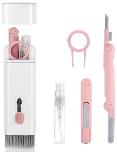 Tastatur Reinigungsset,7 in 1 Elektronik Reinigungsset,Airpods,Multifunction Keyboard Cleaning Brush Kit,Earphones Cleaner,Screen Cleaner Kit Handy für Kopfhörer,Laptop,Telefon,PC-Monitor ﻿ (Rosa)