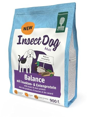 Green Petfood InsectDog Balance (1 x 900 g) | Adult | Mangime secco di alta qualità per cani adulti | proteine di anatra e insetti | senza glutine | con vitamina E & C | basso contenuto di grassi |