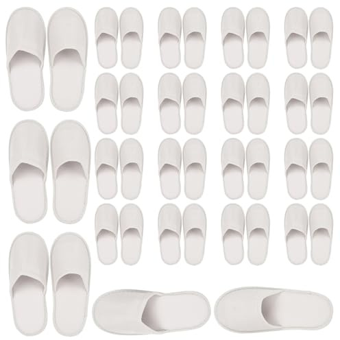 Behogan - Lot de 20 paires de pantoufles en tissu éponge, pantoufles d'hôtel, blanches, fermées, jetables, de bain, unisexes, taille 36-41, blanc, polyester, EVA, pour hôtel, salon, spa et maison
