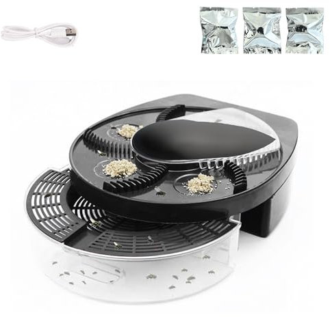 Atrapa Moscas Eléctrico Giratorio 360°. Trampa para Moscas con Soporte de Pared. Mata Mosquitos Silencioso para Casa, Cocina, Restaurante. Batería de 72h (Recargable con Cable USB Incluido)