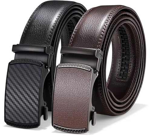 LEACOOLKEY Cintura in Pelle per Uomo con Fibbia Automatica a Scorrimento Cintura a Cricchetto Regolabile 35 mm per Uomo per Business Casual