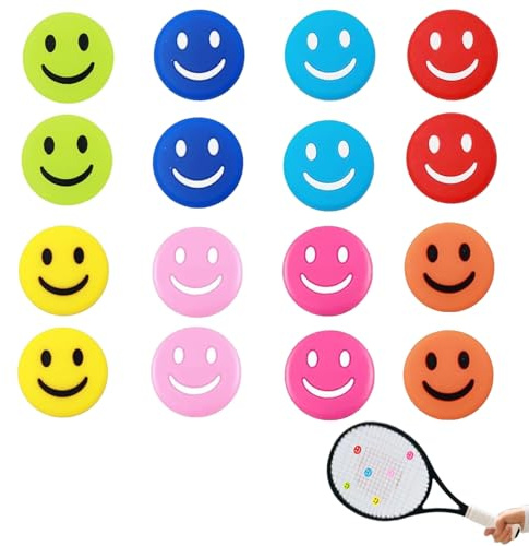16 Stück Tennis Dämpfer,Dämpfer Tennisschläger,Silikon Happy Face Dämpfer,Tennis Zubehör,Lustige Vibrationsdämpfer,Kinder Tennisschläger Dampener,für Tenniss,Badmintonschläger Junge Und Mädchen