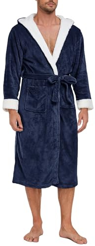Ausing Peignoir de Bain avec Capuche Homme Robe de Nuit Longue Flanelle Épais Chaud Casual Maison Bathrobe XL