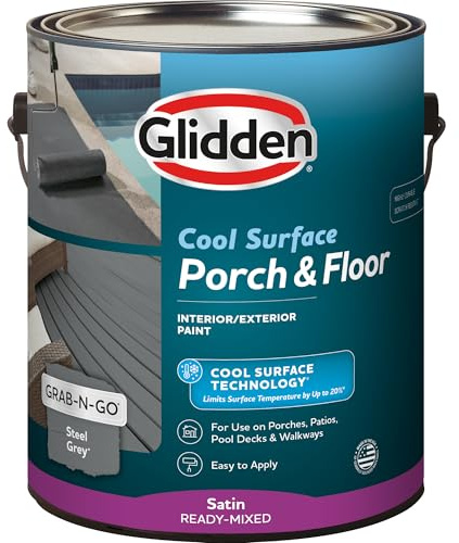 Glidden Porch and Floor with Cool Surface Technology Satin Interior/Exterior Paint, Steel Gray, 1 Gallon