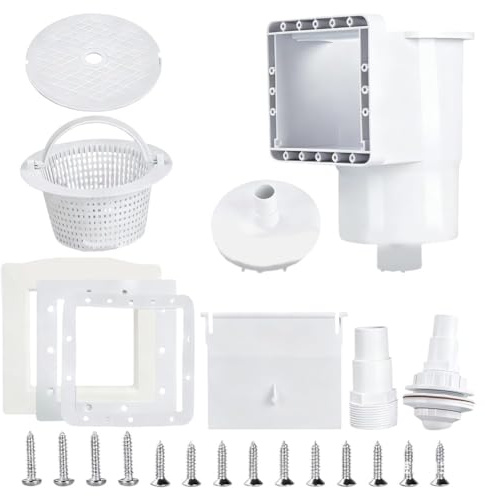 QOXEZY Skimmer per piscina fuori terra con apertura da 15,2 cm, set completo per la maggior parte delle principali marche, struttura in plastica resistente, facile installazione, bianco