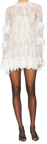 SYHXBWZ Women See Through Lace Mini Dress Long Sleeve High Neck Short Dress | Sheer Mesh Ruffle Layered Lace Dress Sexy Beach Cover Ups Shirt