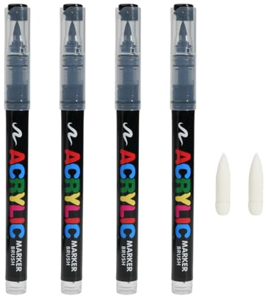 4 Feutres Acryliques Noirs avec 2 Pointes de Rechange, Feutre Acrylique Noir Multi-Surfaces, Marqueur Acrylique et Acrylic Marker, Marqueur Textile et Stylo Textile pour Tissu, Bois, Pierre, DIY