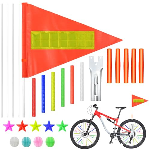 Flagga, cykelvagn, cykelvimplar, justerbara cykelvimplar, set, säkerhetsvimplar, barncykel, säkerhetsvimpel, barncykelflagga, varningsskylt, cykelflagga för barn, cykel, flagga barn