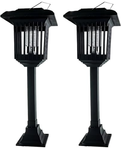 2 piezas de matamosquitos solares para exteriores, lámpara mata mosquitos con rejilla eléctrica, carga solar y diseño impermeable, para el hogar, jardín, patio, balcón