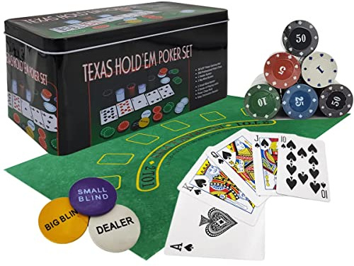 Powerking Jeu de Poker - 200 Jetons pour Texas Holdem et Blackjack avec Nappe pour Fête d'Amis en Famille