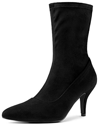 Allegra K Women Pointy Toe Stretch Sock Stiletto Heels Ankle Boots | Pointed Toe Stiletto Heels ABS Heel Construction Leopard Pattern Flattering Style Stretch Sock Fit