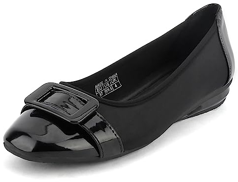 Greatonu Bailarinas Casuales clásicas Cerradas con Punta Cuadrada para Mujer, Negro, 38 EU