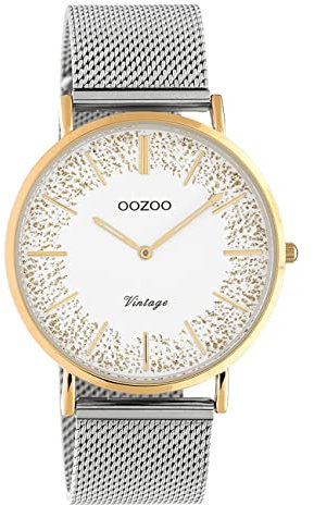 Oozoo Vintage Damenuhr mit Metallband 40 MM Rose/Weiß Glitzer/Silberfarben C20136