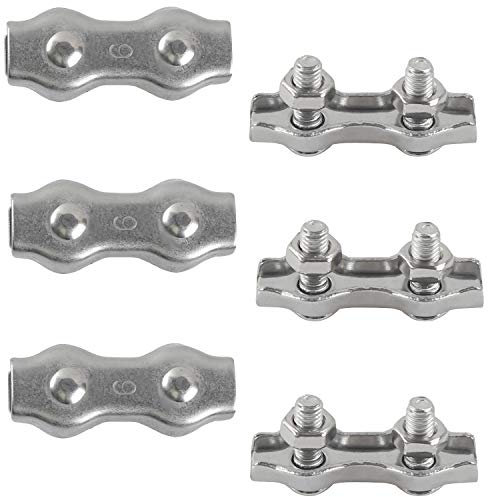 M6 Abrazadera de Cable Dúplex Clips Dúplex Doble Clip de Cuerdas de Alambre Acero Inoxidable 304 para Tendederos de Cables Fijos Patio Colgante Velas de Sol 6pcs