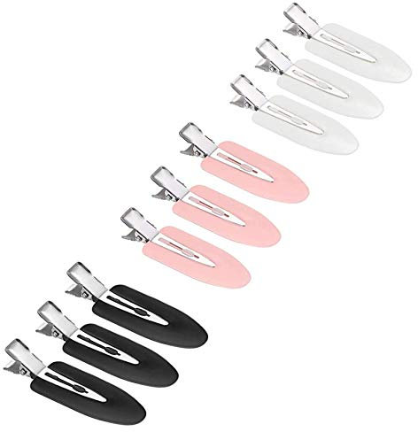 JeoPoom Hairpin[9 Pcs], No Bend Hair Clips, No Crease Hair Clips Pin Curl Clips, Makeup Seamless Hair Clip Clamps for Girl Woman Makeup Bangs Hair Styling(Pink, White, Black)
