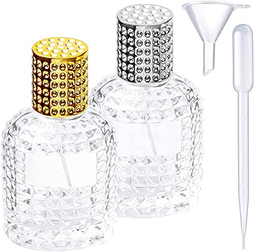 Ysimple 2 Pezzi Boccetta Profumo Ricaricabile, 50ml Vetro Nebulizzatore Profumo,Nebulizzatore di Profumi in Cristallo con Pipette e Tramoggia,per Viaggiare,Festa,Vita Quotidiana(Argento,Oro)