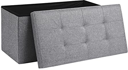 AKA Storage Ottoman, Padded Foldable Bench, Chest with Lid, Holds up to 300 kg, for Bedroom, Hallway, Living Room (Light Grey Linen, 76cm x 38cm x 38cm)