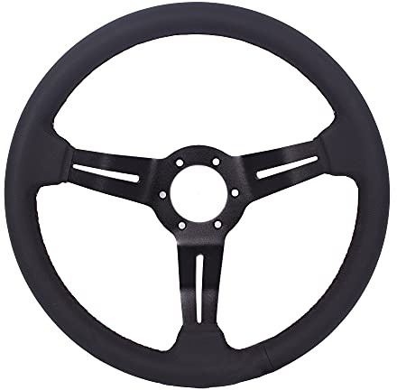 MODAUTO Volante Deportivo Universal, Semidesplazado, de Cuero, Diámetro 330mm, Modelo G021, NEGRO