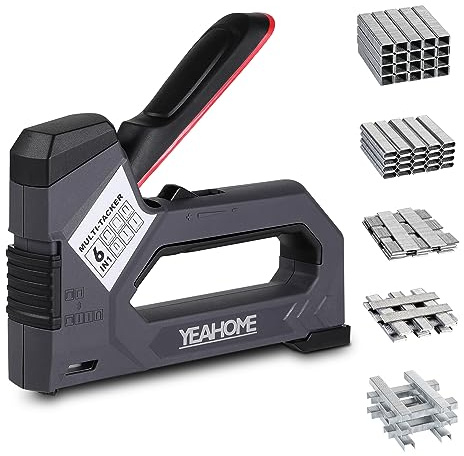 YEAHOME 6-in-1 Staple Gun Heavy Duty, Upholstery Manual Brad Nailer Power Adjustment Stapler Gun with 5000 Staples for Fixing Material, Wood, Crafts, Carpentry, Decoration DIY