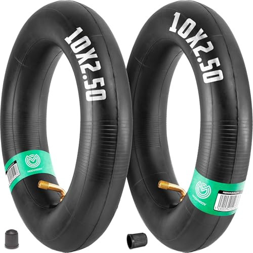 MOOVMOOV Cámaras de Aire de 10x2.50 con Válvula de Codo 90/90 (x2) - para Rueda de Patinete Eléctrico - Cámara de Aire de 10 Pulgadas Compatible con Neumático 10x3.0 o 80/65-6