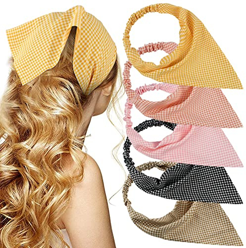 TOBATOBA Lattice Hair Scarf Headband 5 Pcs for Women Girls - Chiffon Head Kerchief Elastic Bandana Hair Accessories
