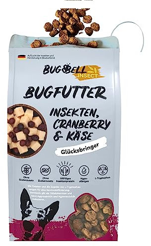 BugBell 900g Hundetrockenfutter Adult, Singleprotein Insekten, Cranberry & Käse & L-Tryptophan & Distelöl sorgen für Lebensfreude, regionales getreidefreies Hundefutter trocken, hypoallergen