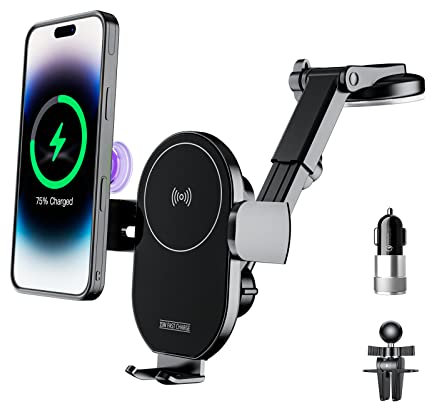 KPON Handyhalterung Auto mit Ladefunktion, Induktive ladestation Auto 15W,Auto Handyhalterung Lüftung+Saugnapf für iPhone16/15/14/13/12 Pro Max/8 Plus/Mini/Samsung S23 ultra/S22/S21