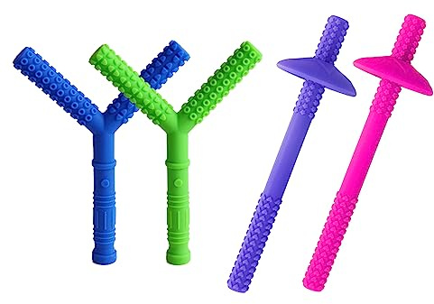 Paquete de 4 collares sensoriales para masticar, juego de juguetes masticables de silicona de grado alimenticio, mordedor masticable con motor oral con cuerda para niños, niñas, dentición, ansiedad,
