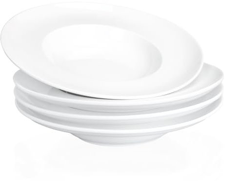 Jinsongdafa Piatti da zuppa, 150 ml, set di ciotole per pasta con 4 pezzi, bianchi e ciotole con bordo
