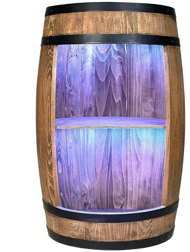 WEECO Tonneau en Bois avec éclairage LED RGB – Bar Rustique ou Armoire à vin pour Bouteilles – Meuble décoratif pour Salon 80x50cm