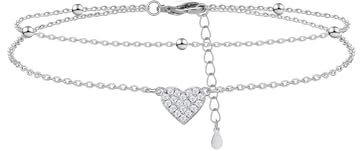 Mesovor Silberne Unendlichkeit Herz Glieder Armbänder für Frauen und Mädchen, Einstellbar Sterlingsilber Vergoldet Mehrschichtige Armbänder als Geschenke (Herz)