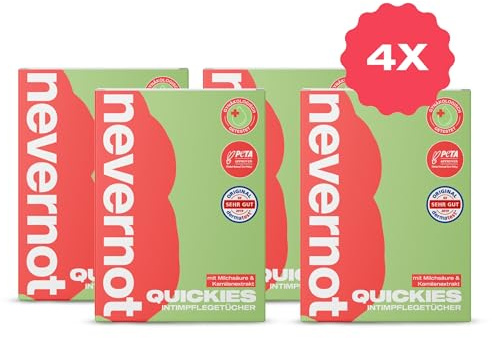 nevernot Intimate Wipes, 40 Stück: Intimpflegetücher mit Kamillenextrakt und Milchsäure, Dermatologisch getestet, Vegan, Optimaler pH-Wert für den Intimbereich, Ideal für unterwegs (4er Pack)