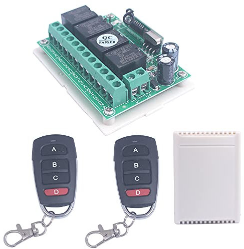 SUYUKUFU 433Mhz 12V 4CH Canal Interrupteur sans fil, Interrupteur de télécommande 12V Ouvre-porte de garage intelligent Commutateur de relais à distance Émetteur Récepteur (1 récepteur + 2 émetteurs)