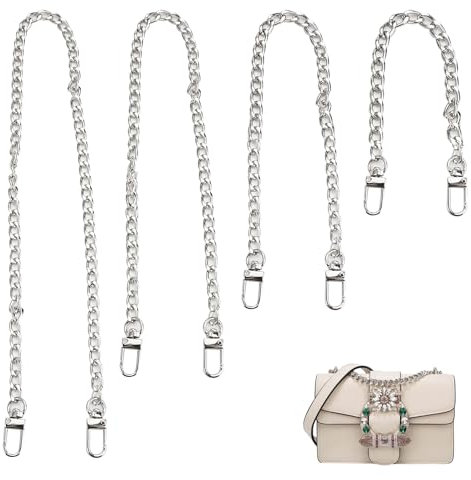 4 Stück Taschenkette Silber, Kette fuer Tasche Silber, 30/60/100/120 cm Metall Schulterriemen, Taschen Henkel Kette, Bag Chains für Handykette Silber Handtaschen Trageriemen Geldbörsenketten Riemen