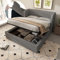 Zravenna Polsterbett Boxspringbett 180x200 mit Bettkasten, Doppelbett Stauraumbett mit Breite Seitenlehn und Abnehmbarer Bettrahmenbezug, Bettgestell mit Lattenrost und Stauraum, Leinen, Grau