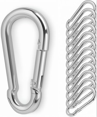 Annlpoy 12 pièces Mousqueton Escalade Galvanisé Carabiner en balancoire Exterieur,5x50mm, pour Camping, Randonnée, Voyages et Utilisation Quotidienne, Robuste et Polyvalent