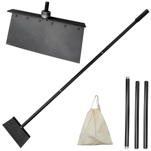 Multifunktionell rengöringsspade med justerbart långt handtag, trädgårdsverktyg stål platt för landskapsarkitektur, slitstark trädgårdsskrapa gård rensningsverktyg, isspade för utomhuscamping (svart A