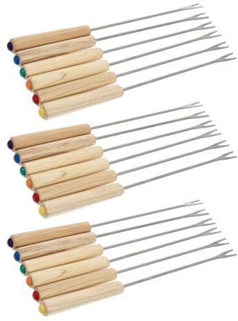 Luxshiny 18 Piezas Tenedores para Fondue Inoxidable con Mango de Madera Utensilios Resistentes al Calor para Queso y Bbq Reuniones y Celebraciones