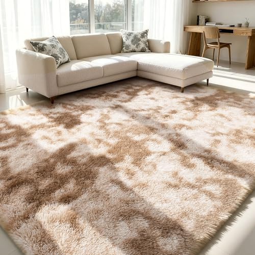 Untimaty Rugs Living Room - 160x230cm Khaki Large Rug for Living Room | Ultra Soft Fluffy Shaggy Rugs for Bedroom, Indoor Nursery Carpets for Kids Room Home Decor, Non Shedding, Anti-Slip Backing