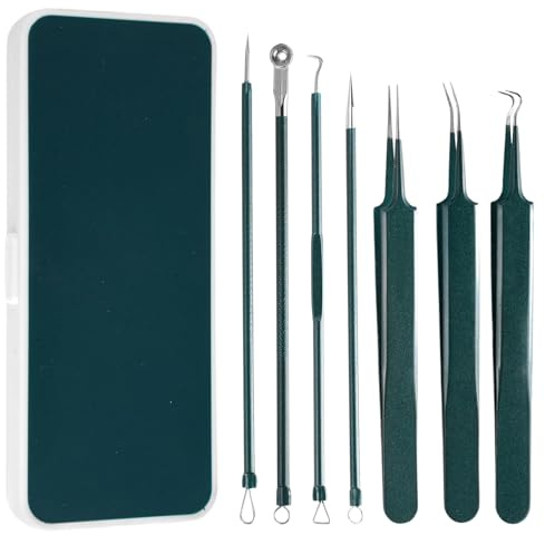 7 Piezas Herramientas para Eliminar Espinillas Kit, Extractor de Puntos Negros, Quita Espinillas y Puntos Negros, Milia Remover, Blackhead Aguja Extractor, para Limpiador de Acne, Poros, Granos
