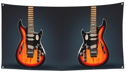 Pancarta grande con estampado de guitarras eléctricas naranjas, pancarta de recuerdos de fiesta de cumpleaños, decoración colgante para regalos de celebración