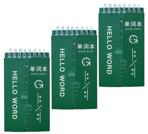 POPETPOP 3pcs English Vocabulary Notepads for Students, Portable Green Word Memory Notebooks, Paper Writing Pads for English Learning and Study