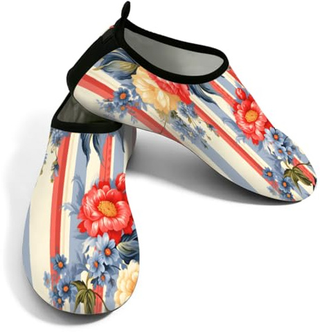 Scarpe da donna per sport acquatici ad asciugatura rapida, scarpe da spiaggia verticali a righe con fiori senza lacci, calzini acquatici per escursionismo, surf, yoga, Fiori Verticali A, 42.5/43 EU
